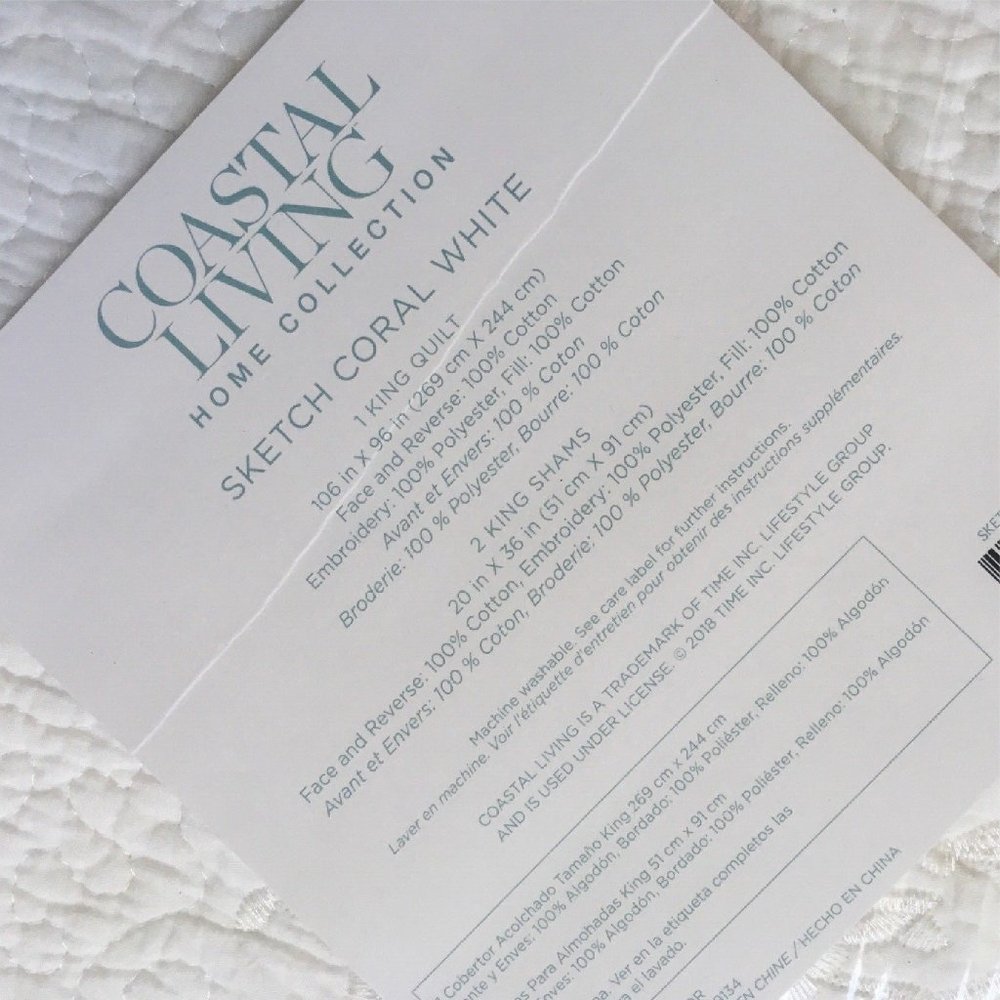brand new WHITE 3-pc Coastal Living KING Embroidered Coral 100% Cotton Quilt Set - Picture 2 of 6